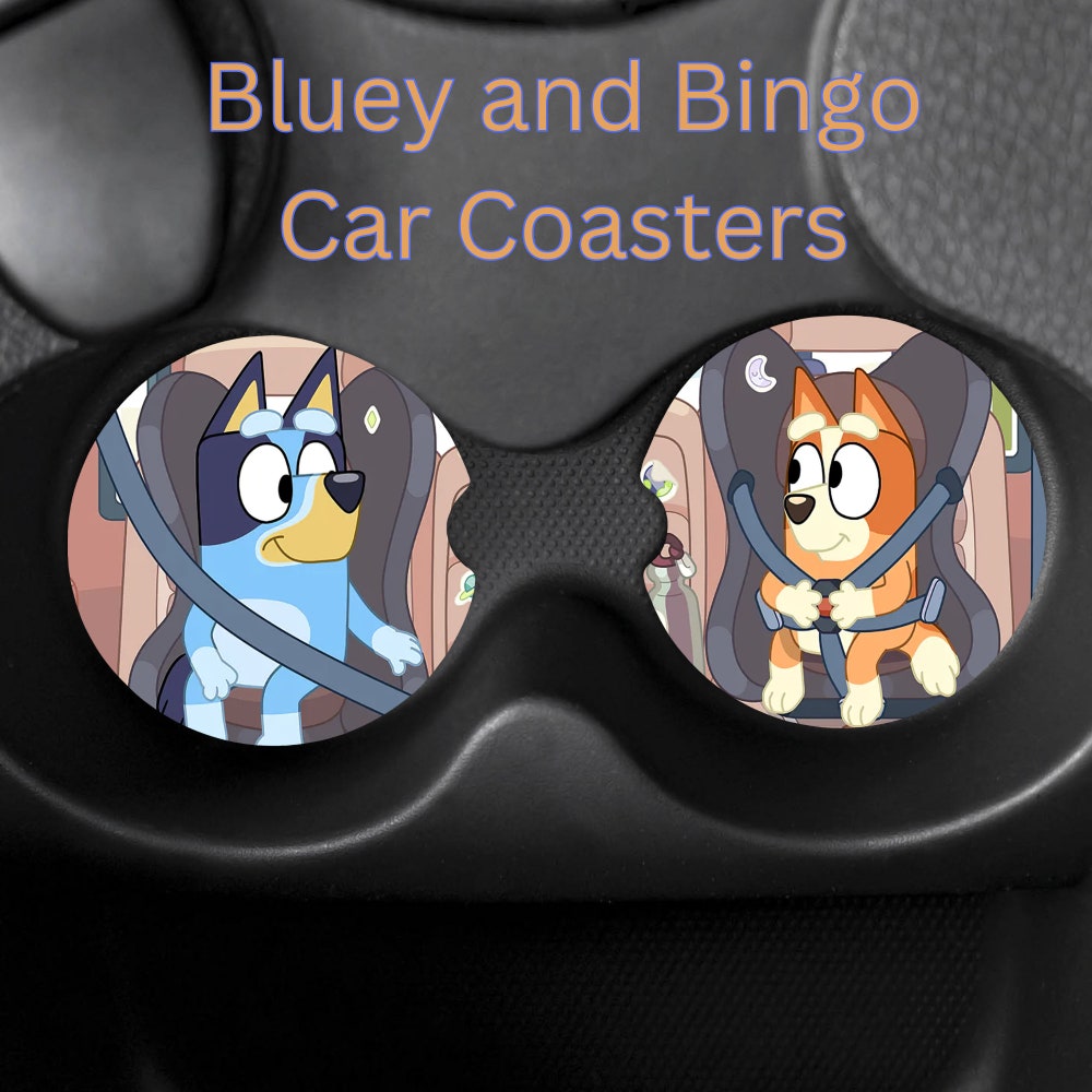 Peckshirt Custom Bluey And Bingo Car Coasters, Car Accessories, Car Seat Accessories