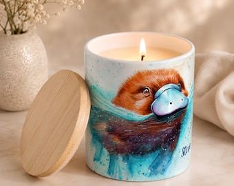 Personalized Platypus 11oz Ceramic Candle | Watercolour Aussie Animal Art | Printed in USA