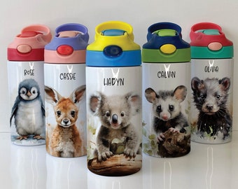 Custom Kid's Tumbler | Cute Personalised Drinks Bottle | 12oz Children's Tumbler for Boy Girl | Baby Australian Animals Sippy Cup