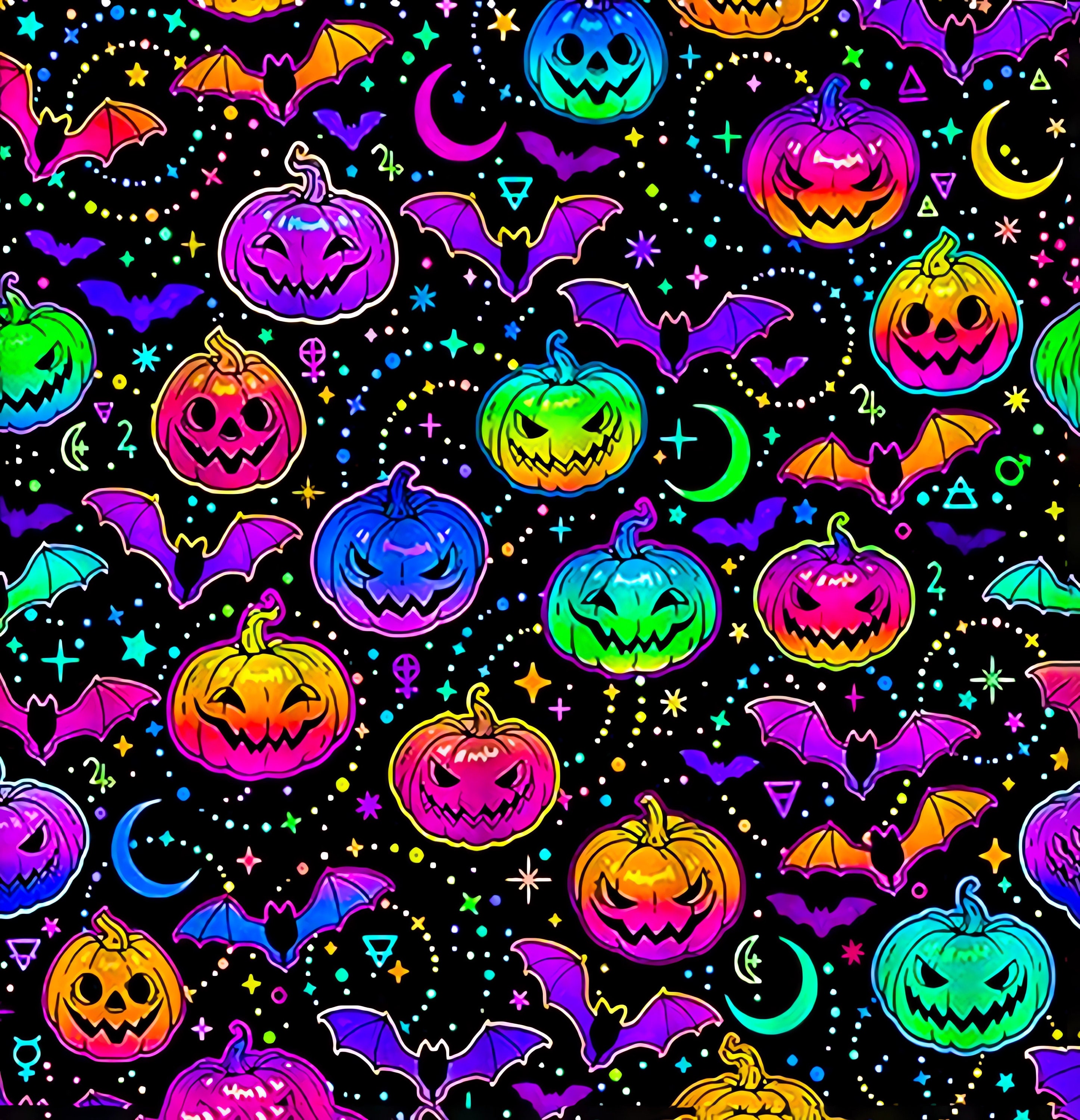 Neon Halloween Pumpkin and Bats Tumbler Wrap - Witchy Jack O' Lantern Spooky Design (Digital File, 20 oz Skinny Sublimation)