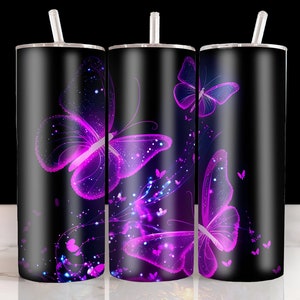Elegant Purple Butterfly Glow 20oz Sublimation PNG - Instant Download