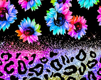 Vibrant Sunflower Leopard Glitter Tumbler Sublimation Transfer - Ready to Press - Heat Transfer - 20oz & 30oz - Colorful Sunflowers
