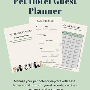 Pet Hotel Guest Planner, Dog DayCare Managment Forms, Pet Sitter Printable Bundle, Digital PDF. Planificador para Hotel /Guardería Mascotas