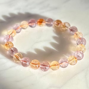 Amethyst Citrine Combination Natural Crystal Gemstone Beaded Bracelet - 8mm
