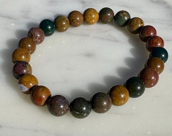 Ocean Jasper Natural Crystal Gemstone Beaded Bracelet - 8mm