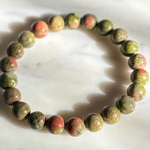 Unakite Beaded Bracelet - 8mm