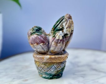 Talla única de cactus de jaspe oceánico *tallada a mano*
