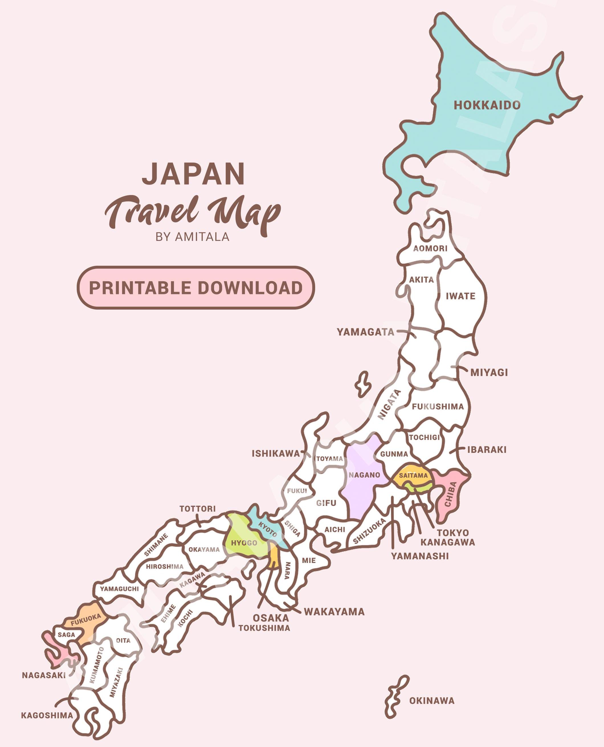 Japan Travel Map, A4 Printable Sales Map, Small Business Map