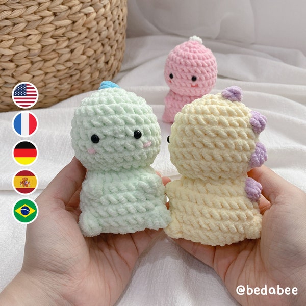 No Sew Kleine Dinosaurier Häkelanleitung, Amigurumi PDF-Datei Einfache Anfänger-Anleitung English Deutsch Français Español Português Velvet Plushie