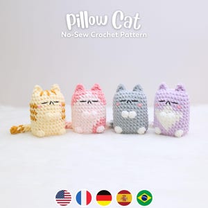No-sew 4in1 Pillow Cat Plushies Crochet Pattern Keychain, Amigurumi PDF File Tutorial Pattern English Deutsch Français Español Português