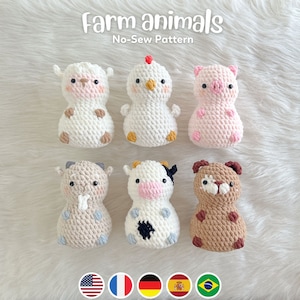 No sew 6in1 Chubby Farm Animals Crochet Pattern Bundle, Dog Sheep Cow Chicken Pig Goat Plushie Amigurumi PDF File Tutorial