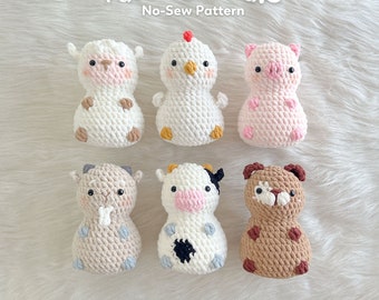 No sew 6in1 Chubby Farm Animals Crochet Pattern Bundle, Dog Sheep Cow Chicken Pig Goat Plushie Amigurumi PDF File Tutorial
