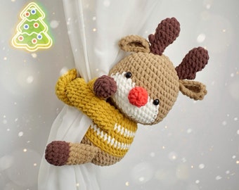 Embrasses de rideaux de rennes de Noël Modèle de crochet, peluche Amigurumi Tutoriel de fichier PDF en anglais Deutsch Français Español Português