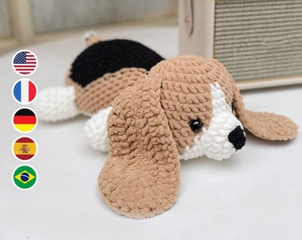 Crochet Pattern Beagle Dog, Amigurumi Puppy, Plushie Velvet Yarn, PDF File Tutorial English Deutsch Français Español Português