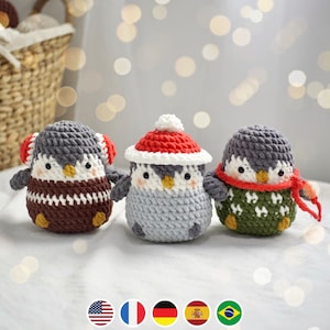 Christmas Penguin Crochet Pattern, Plushie Amigurumi PDF File Tutorial in English Deutsch Français Español Português