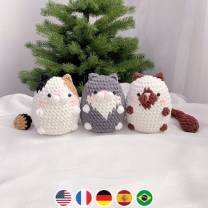 No sew 3in1 Chubby Cat Crochet Pattern Bundle Version 2, Plushie Amigurumi PDF File Tutorial in English Deutsch Français Español Português