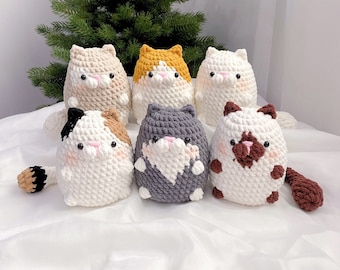 Geen naai 6in1 Chubby Cat haakpatroonbundel, Plushie Amigurumi PDF-bestand Tutorial in het Engels Deutsch Français Español Português