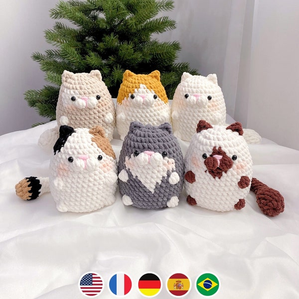 No sew 6in1 Chubby Cat Crochet Pattern Bundle, Plushie Amigurumi PDF File Tutorial in English Deutsch Français Español Português