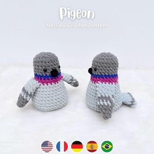 No-sew Pigeon Crochet Pattern, Amigurumi PDF File Tutorial Pattern English Deutsch Français Español Português