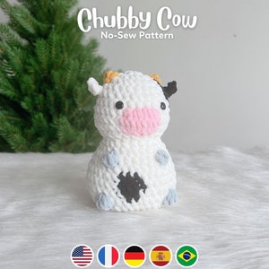 No sew Chubby Cow Crochet Pattern Bundle, Plushie Amigurumi PDF File Tutorial in English Deutsch Français Español Português