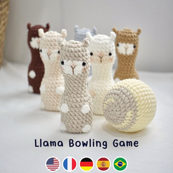 No Sew Bowling Lama Häkelanleitung, Plushie Amigurumi PDF Datei Anleitung in English Deutsch Français Español Português