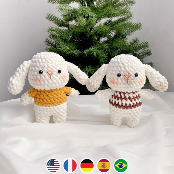 No sew Chubby Bunny Crochet Pattern, Plushie Amigurumi PDF File Tutorial in English Deutsch Français Español Português