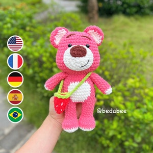 Häkelanleitung Erdbeer Pink Bär, Amigurumi Plüsch-Puppe PDF File Instant Download English Deutsch Français Español Português