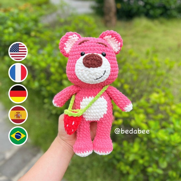 Crochet Pattern Strawberry Pink Bear, Amigurumi Plush Doll PDF File Instant Download English Deutsch Français Español Português