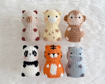 No Sew 6in1 Chubby Safari Animals Crochet Pattern Bundle, Amigurumi Plushie (PDF)