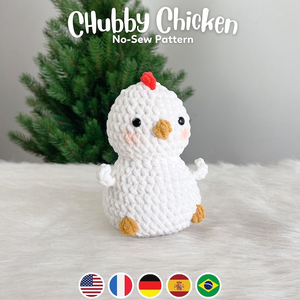 No sew Chubby Chicken Crochet Pattern Bundle, Plushie Amigurumi PDF File Tutorial in English Deutsch Français Español Português