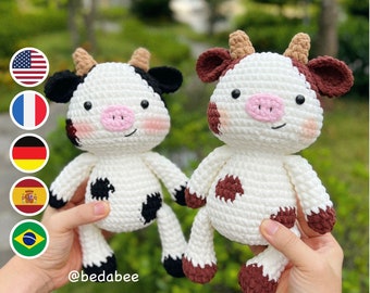 Modèle au crochet vache, poupée en peluche Amigurumi fichier PDF téléchargement immédiat