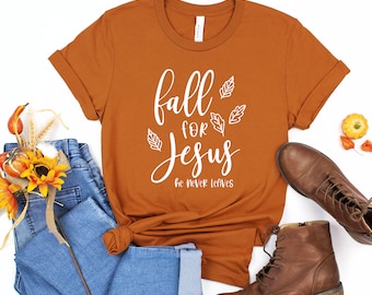 Camiseta de manga corta unisex Jersey / Caída de Jesús Camiseta / Camiseta de Otoño / Jesús Nunca Se Va