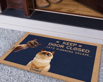 Personalized Cat Welcome Mat Keep Door Closed Pets Planning Escape Doormat Dogs Welcome Mat Gift for Cats Lover Custom Cats Gift Doormat