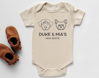 Neue Beste Freundin Bodys, personalisierter Hundenamen-Bodysuit, Geschützt durch Hunde-Bodysuit, Hundenamen-Bodysuit, Babyparty-Geschenk, Neugeborenes Baby-Geschenk