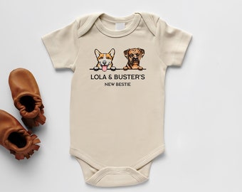 New Best Friend Bodysuits, Protected By Dog Bodysuit, Personalized Dog Name Bodysuit, Dog Name Bodysuit, Baby Shower Gift, Newborn Baby Gift