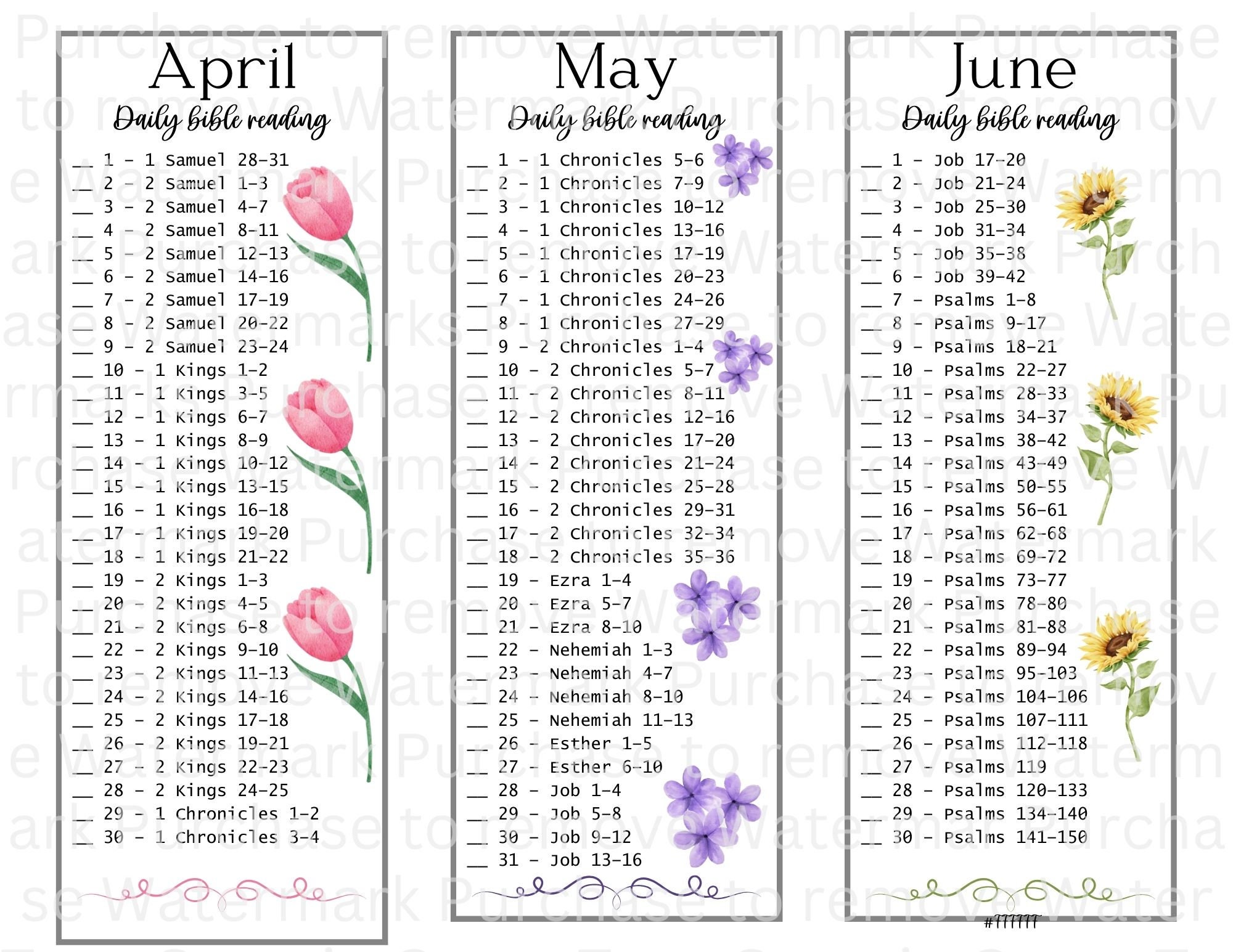 Daily Bible Reading Bookmarks, Read the Bible in a Year, Bible Study ...