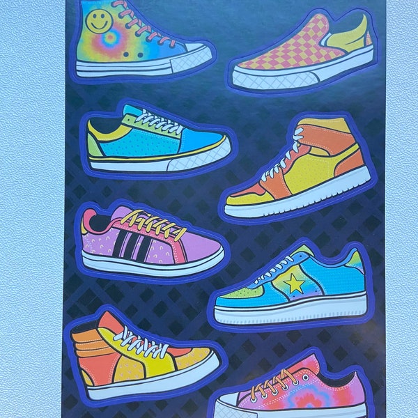 sneakers colorful different brand high top mid low laces smiley face chuck checkered rainbow 4 sheets stickers