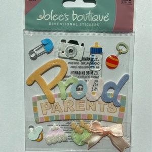 proud parent new baby 9 piece dimensional stickers camera bottle pacifier crib safety pin beanie cute