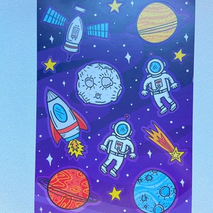 Astronaut Spaceshuttle Mond Sonne Satelliten Stern leuchtend Saturn Erde Sternschnuppen Landung 4 Blatt Sticker