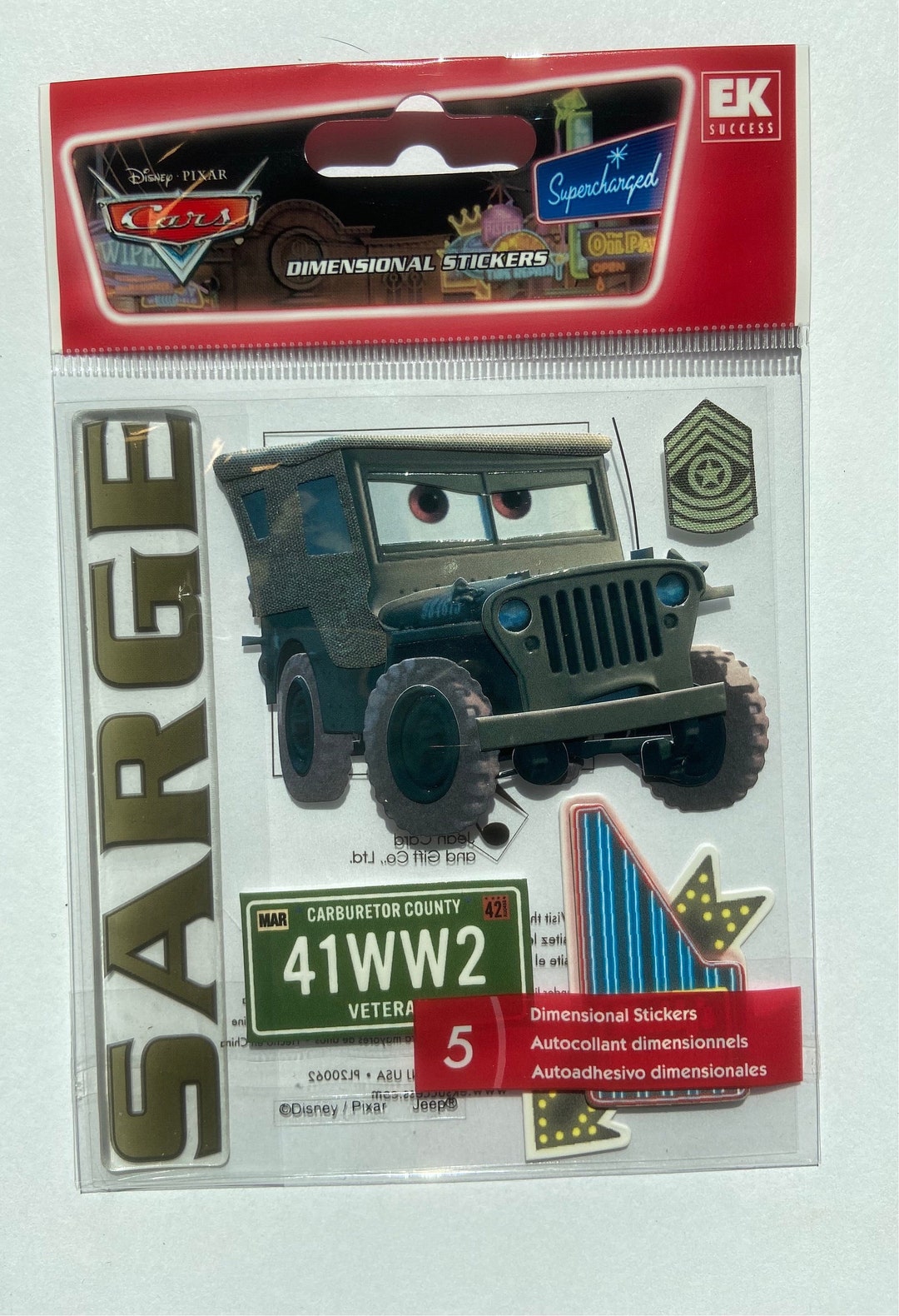 Disney Pixar Cars Sarge Jeep 5 Piece Dimensional Stickers Olive Green ...