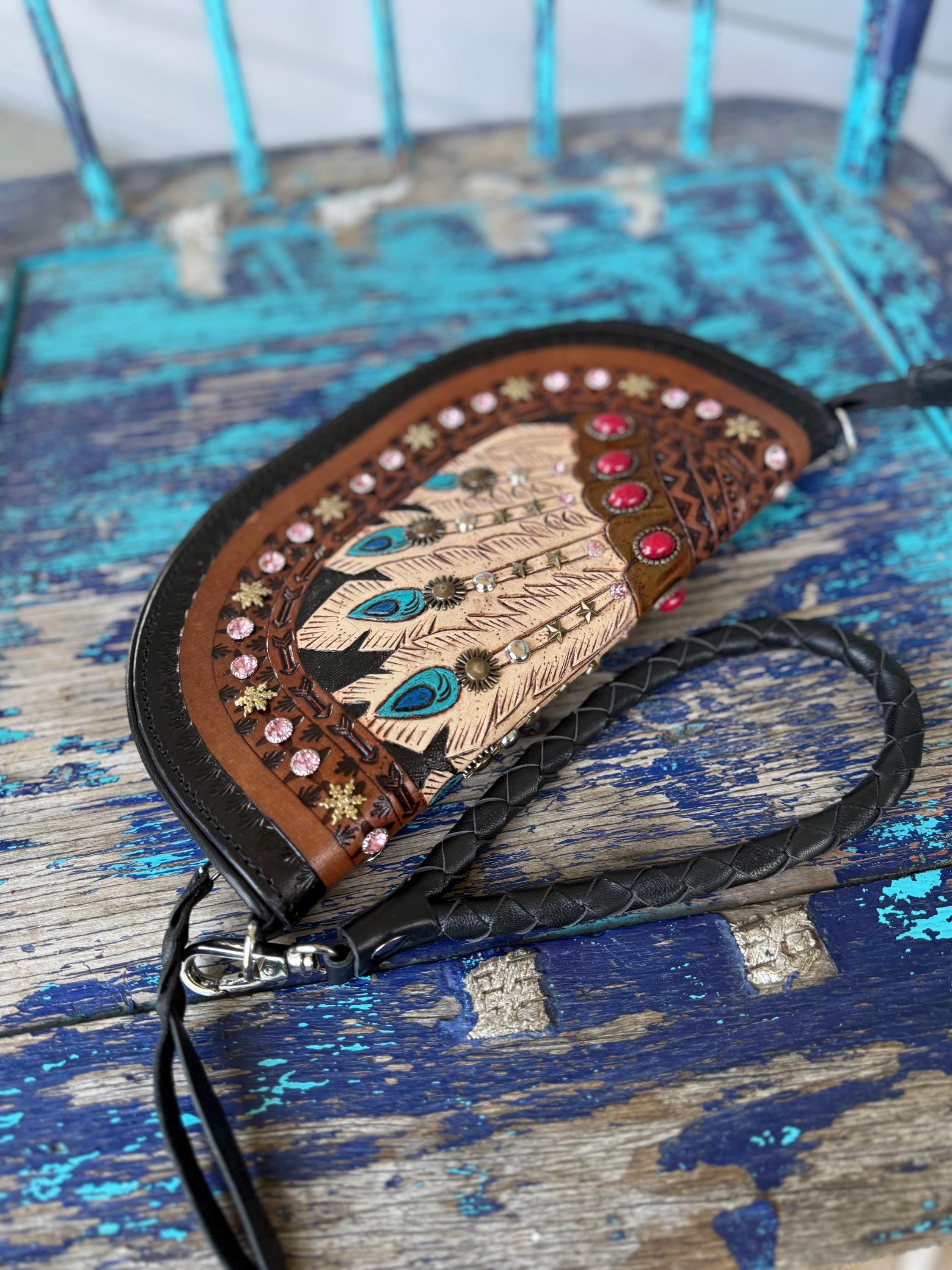 Feather Burst Tooled Convertible Clutch