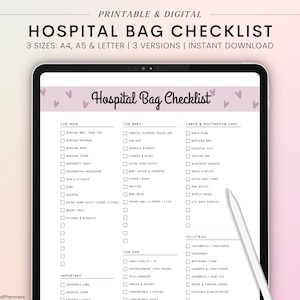 Hospital Bag Checklist Printable, Labor And Delivery Checklist, Birth Packing List, Baby Hospital Bag, Mom Hospital Bag, Hospital Essentials