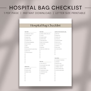 Hospital Bag Checklist Printable, Labor And Delivery Checklist, Pregnancy Checklist, Baby Hospital Bag, Mom Hospital Bag, Birthing Planner