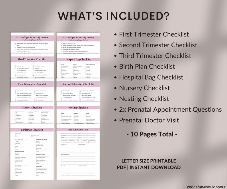 Pregnancy Checklist Bundle Printable, Pregnancy Planner, Expecting