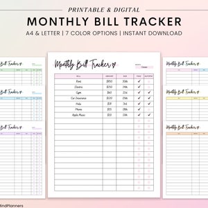 Bill Tracker, Monthly Bill Tracker Printable, Digital Bill Tracker, Expense Tracker, Monthly Bill Planner, Bill Payment Tracker, Bill Log