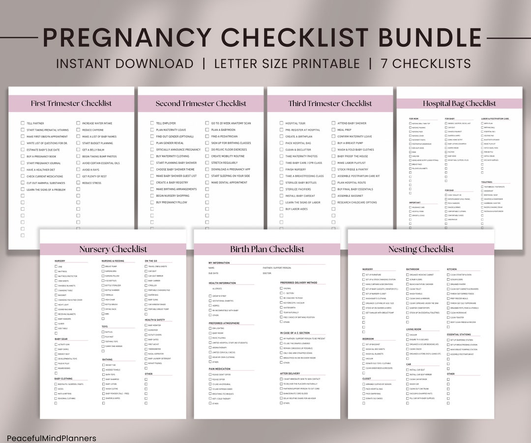 Pregnancy Checklist Bundle Printable, Pregnancy Planner, Pregnancy to ...