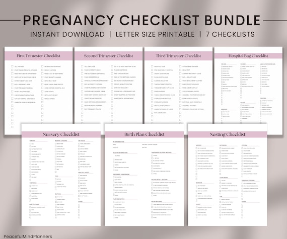 Pregnancy Checklist Bundle Printable, Pregnancy Planner, Pregnancy To Do Lists PDF, Pregnancy Essentials, Hospital Bag Checklist, Birth Plan