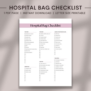 Hospital Bag Checklist Printable, Labor And Delivery Checklist, Hospital Bag Packing List, Baby Hospital Bag, Mom Hospital Bag,