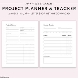 Planificador de proyectos imprimible, Seguimiento de proyectos, Gestión de proyectos, Planificador de productividad, Planificador de proyectos imprimible, A4, A5, Carta