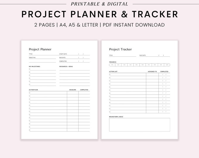 Printable Project Planner, Project Tracker, Project Management ...